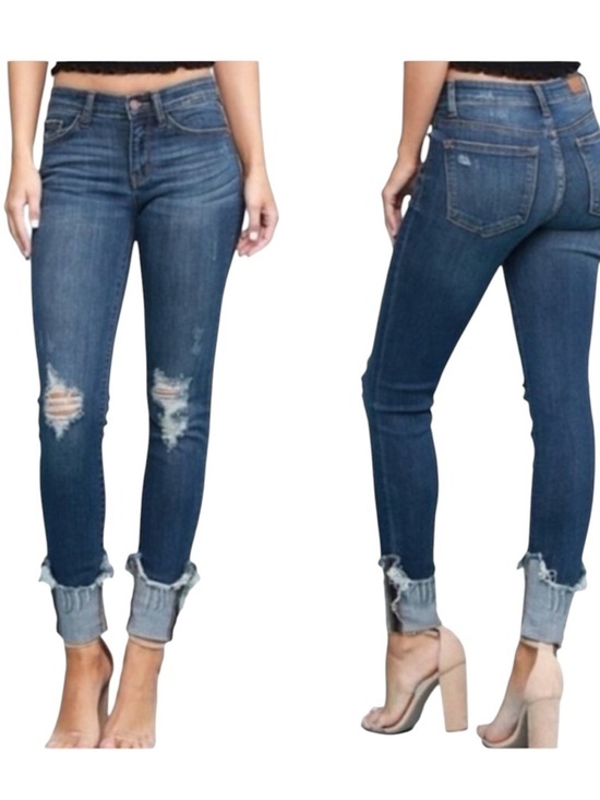 Judy Blue Denim - Judy Blue Dark Wash Distressed Skinny Crop Jeans